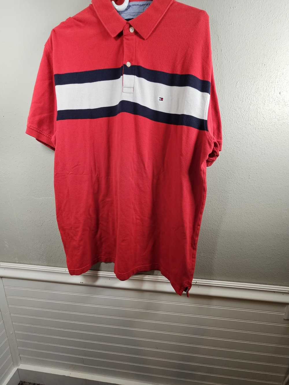 Tommy Hilfiger Red Polo with Navy and White Chest Stripe